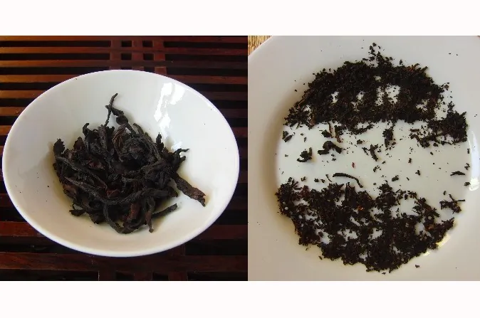 Loose tea leaves (L) versus
black tea after it is smashed (top) and black tea from a tea bag (bottom), for demonstration and education purposes. (Peter Valk/Epoch Times)
what's found in tea bags, for demonstration and education purposes. (Peter Valk/Epoch Times)