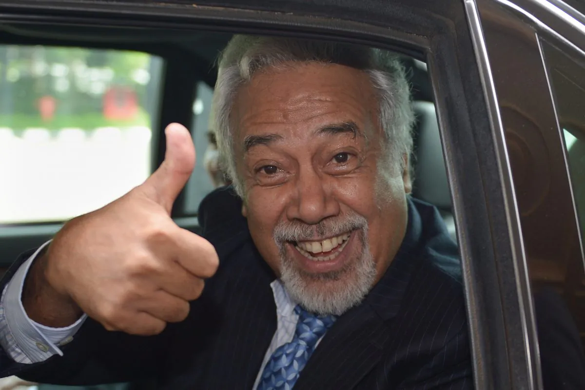 Timor-Leste Prime Minister Xanana Gusmao gestures as he leaves the Defense Ministry office in Jakarta on Feb. 10, 2014. (Adek Berry/AFP/Getty Images)