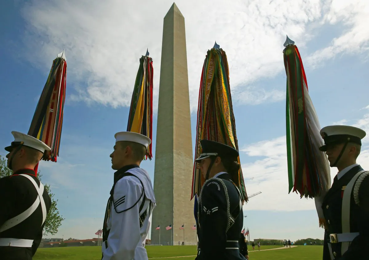 Military honor guard at the reopening ceremony at the Washington Monument, May 12, 2014. (Mark Wilson/Getty Images)