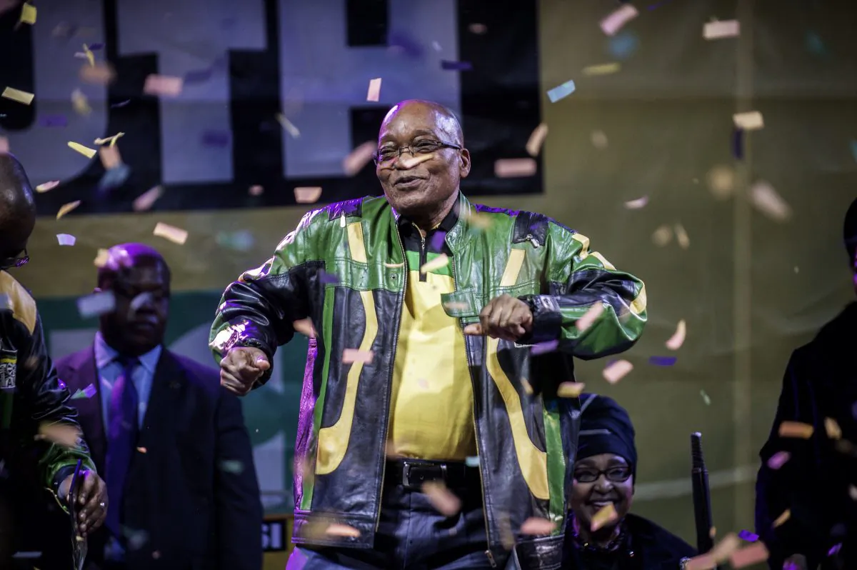 South Africa and African National Congress President Jacob Zuma addresses supporters during a rally celebrating the ANC election victory in Johannesburg, South Africa, on May 10, 2014. (Gianluigi Guercia/AFP/Getty Images)