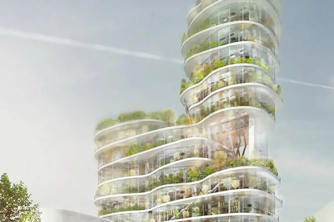 The Green Living City. A stacked balance between an urban city and nature.