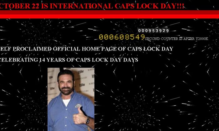 The INTERNATIONAL CAPS LOCK DAY website. (Screenshot)