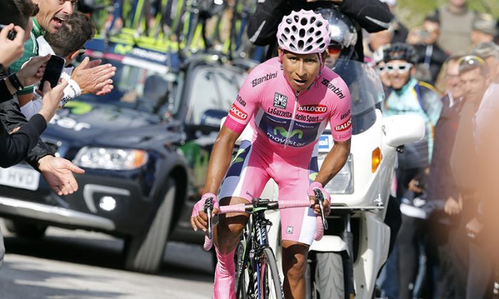 Nairo Quintana rides to his second stage victory and his first Grand Tour win in Giro d'Italia Stage 19, May 30, 2014. (movistarteam.com)