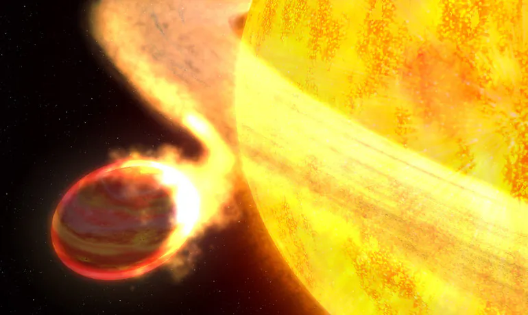 "With the right amount of pulling and tugging, a gas giant can easily force a rocky planet to plunge into the star. If enough rocky planets fall into the star, they will stamp it with a particular chemical signature that we can detect," says Trey Mack. (NASA/ESA/G. Bacon)