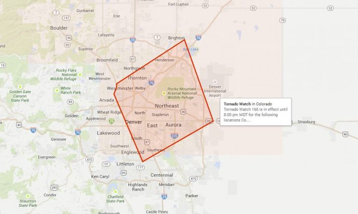 A tornado warning was issued for Denver, Colo., on Wednesday afternoon. (Google Maps)