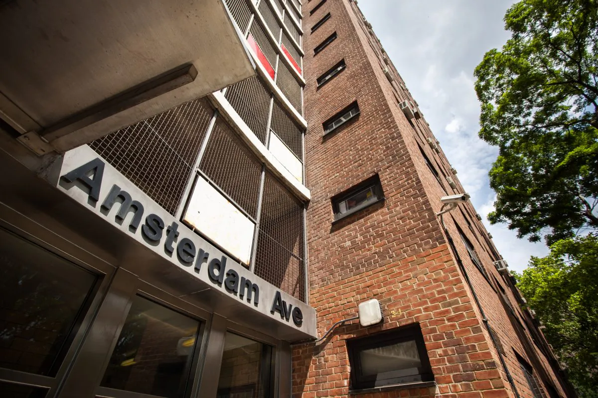 Manhattanville Houses building entrance at Amsterdam Avenue, West Harlem, on Wednesday. (Petr Svab/Epoch Times)
