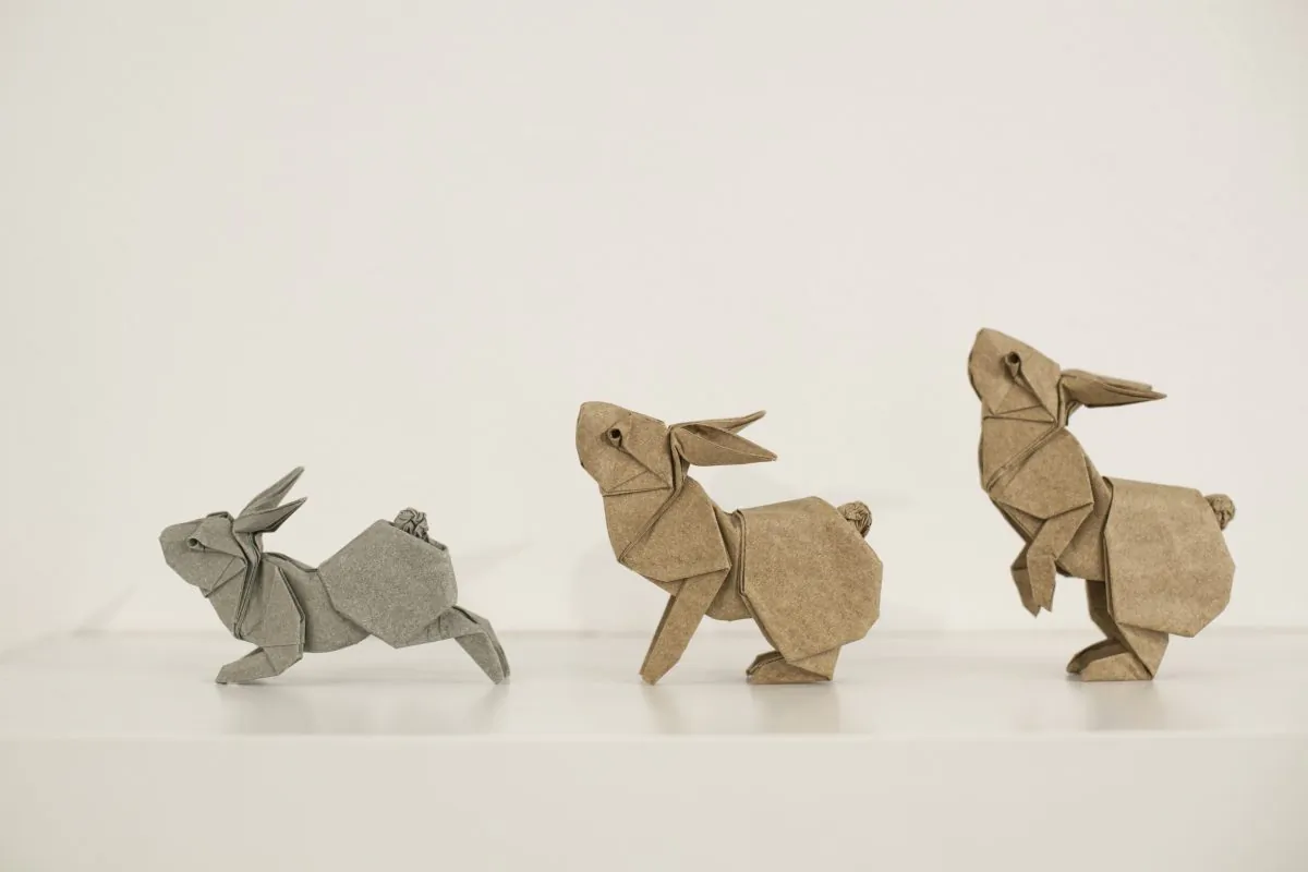 “Rabbits in Motion” by Ronald Koh, folded by Ng Boon Choon, Singapore/Malaysia; at the Surface to Structure origami exhibit at Cooper Union, NYC, June 19. (Samira Bouaou/Epoch Times)
