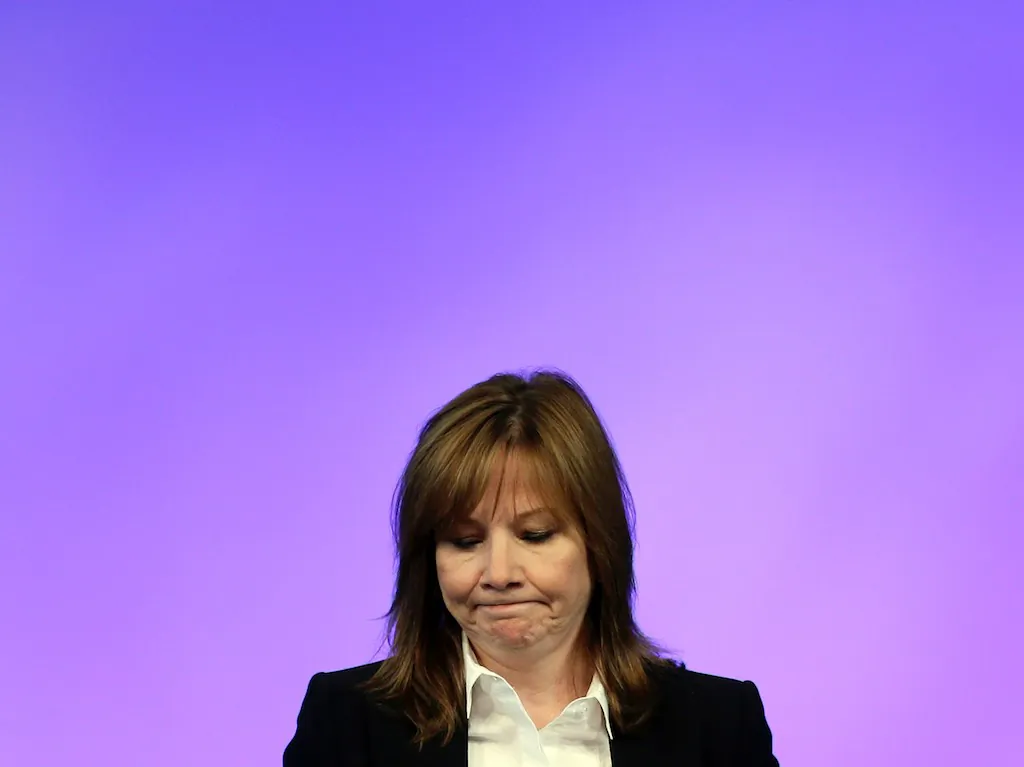 General Motors CEO Mary Barra addresses employees at the automaker's vehicle engineering center in Warren, Mich., Thursday, June 5, 2014. Barra said 15 employees have been fired and five others have been disciplined over the company's failure to disclose a defect with ignition switches that is now linked to at least 13 deaths. (AP Photo/Carlos Osorio)