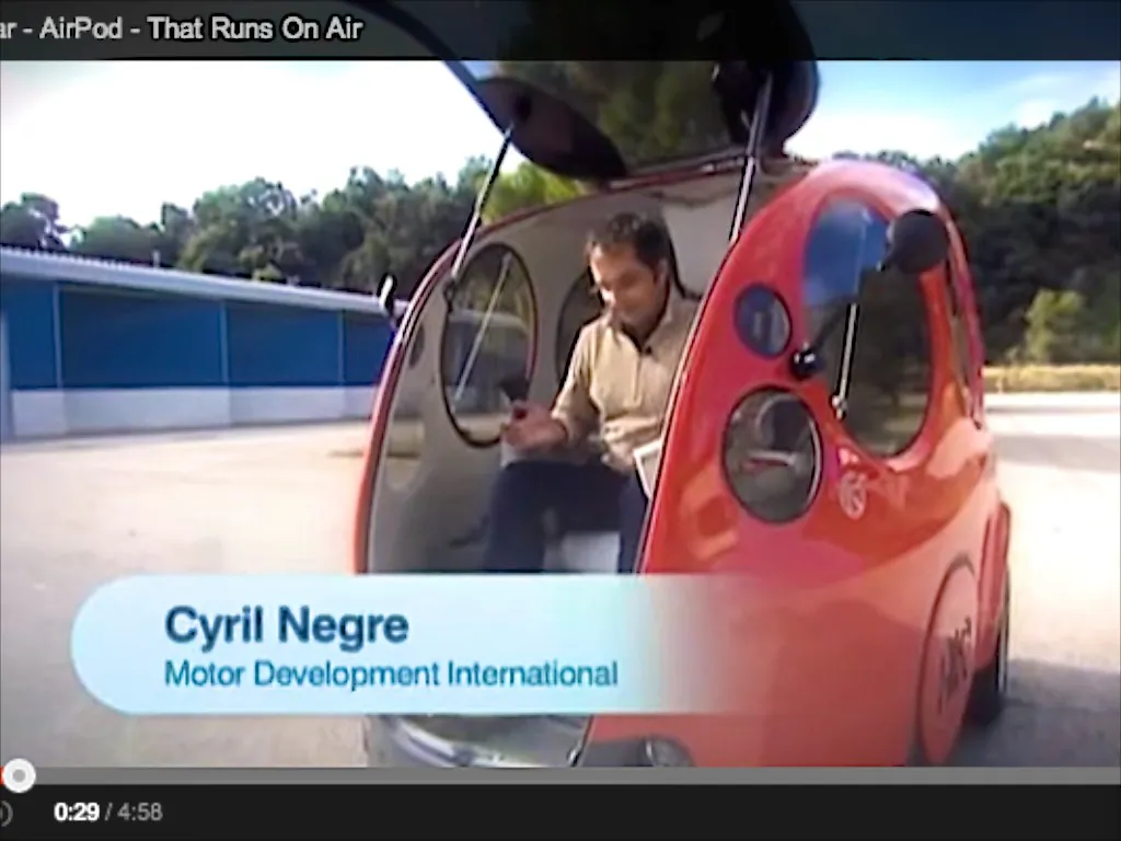 Airpod-Engineer Cyril Negre explains the basic functions of his vehicle that uses compressed air to fuel its engine. (YouTube)