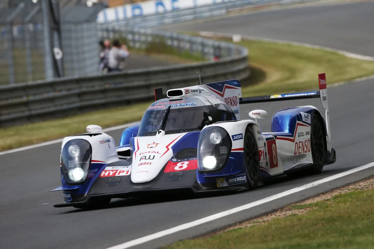 The #8 Toyota TS-040 Hybrid of Anthony Davidson, Nicolas Lapierre, and Sébastien Buemi was quickest in Wednesday practice for the 2014 Le Mans 24 Hours. (newsroom.toyota.eu)