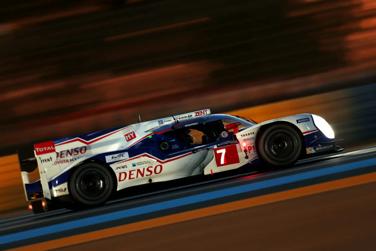 Kaz Nakajima in the #7 Toyota TS 040-Hybrid won the pole for the 82nd Le Mans 24 with a lap of 3:21.789 at an average speed of 151.05 mph. (ToyotaHybridRacing.com)