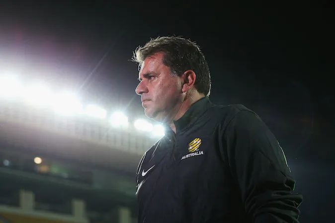 Socceroos coach Ange Postecoglou arrives at an Australian Socceroos training session at Pituacu Stadium on June 5, 2014 in Salvador, Brazil. Australia are playing Croatia in an international friendly match on June 6th. (Photo by Cameron Spencer/Getty Images)