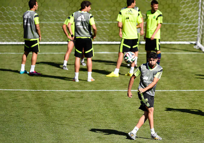 Diego Costa of Spain shoots towards goal during a training session of the Spain National Team at the FedexField on June 6, 2014 in Landover, Maryland. (Photo by David Ramos/Getty Images)