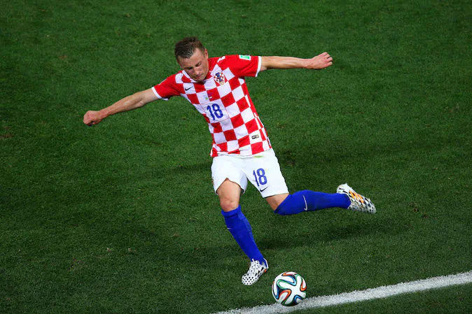 Ivica Olic of Croatia kicks the ball during the 2014 FIFA World Cup Brazil Group A match between Brazil and Croatia at Arena de Sao Paulo on June 12, 2014 in Sao Paulo, Brazil. (Photo by Elsa/Getty Images)