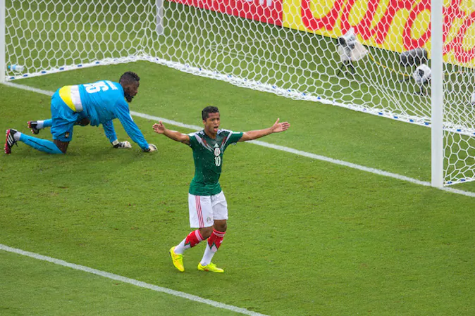 Giovani dos Santos of Mexico reacts as his goal is disallowed during the 2014 FIFA World Cup Brazil Group A match between Mexico and Cameroon at Estadio das Dunas on June 13, 2014 in Natal, Brazil. (Miguel Tovar/Getty Images)