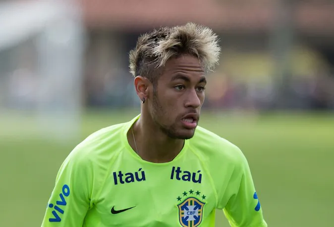 Brazilian national football team player Neymar takes part in a training session at the squad's Granja Comary training complex in Teresopolis, Brazil on June 15, 2014. (ARI VERSIANI/AFP/Getty Images)