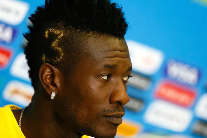 Asamoah Gyan of Ghana speaks to the media at Estadio das Dunas on June 15, 2014 in Natal, Brazil. (Kevin C. Cox/Getty Images)