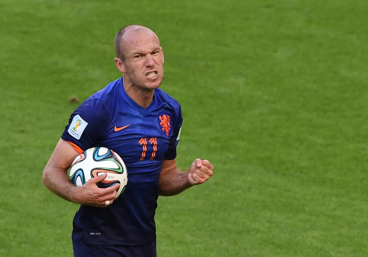 Netherlands' forward Arjen Robben reacts during a Group B football match between Australia and the Netherlands at the Beira-Rio Stadium in Porto Alegre during the 2014 FIFA World Cup on June 18, 2014. Netherlands won 3-2. (LUIS ACOSTA/AFP/Getty Images)