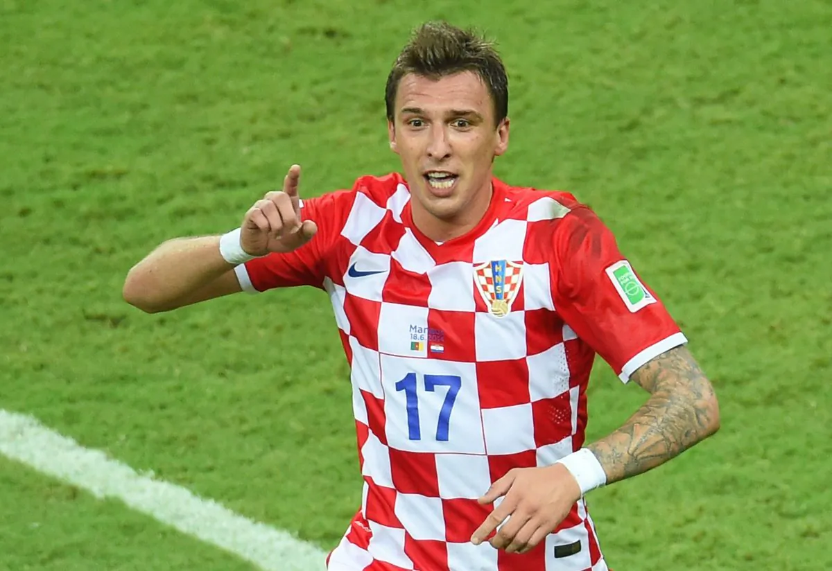 Croatia's forward Mario Mandzukic celebrates his goal during a Group A football match between Cameroon and Croatia in the Amazonia Arena in Manaus during the 2014 FIFA World Cup on June 18, 2014. (EMMANUEL DUNAND/AFP/Getty Images)