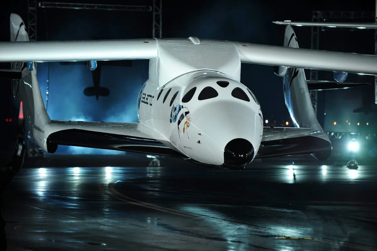 The SpaceShipTwo, the world's first commercial manned spacecraft, at the Mojave Air and Space Port in Mojave, Calif., in 2009. This manned spacecraft will provide researchers with safe and affordable opportunities to deliver research payloads into space.(Robyn Beck/AFP/Getty Images) 