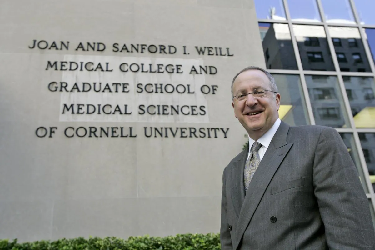 Cornell University's president, Dr. David Skorton poses for a portrait in front of the University's Medical College in Manhattan, Wednesday, Oct. 25, 2006. (AP Photo/Mary Altaffer)