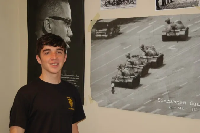 American exchange student Henry Degroot at home. DeGroot, an 18-year-old senior at Newton North High School in Massachusetts, experienced at a personal level what he described as American appeasement of Chinese officials after he wrote a pro-democracy note to a Chinese student. (Tim Pi/Epoch Times)
