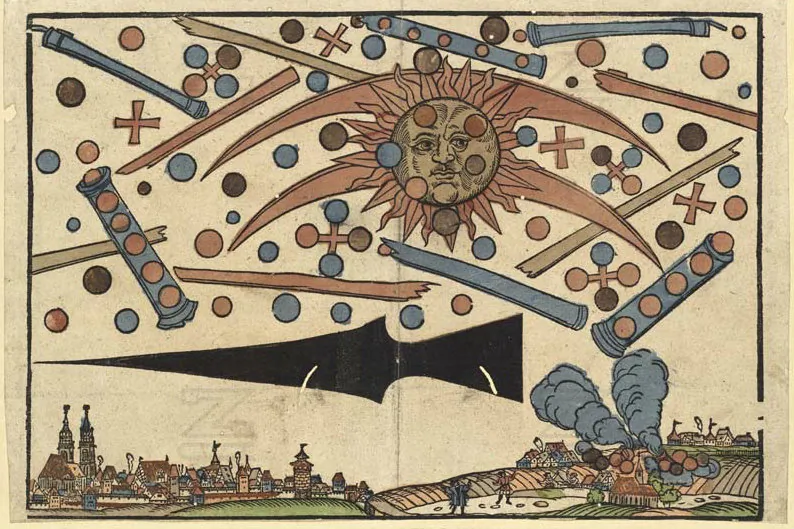 The illustration portion of a news notice printed on April 14, 1561, in Nuremberg Germany. (Wikimedia Commons)