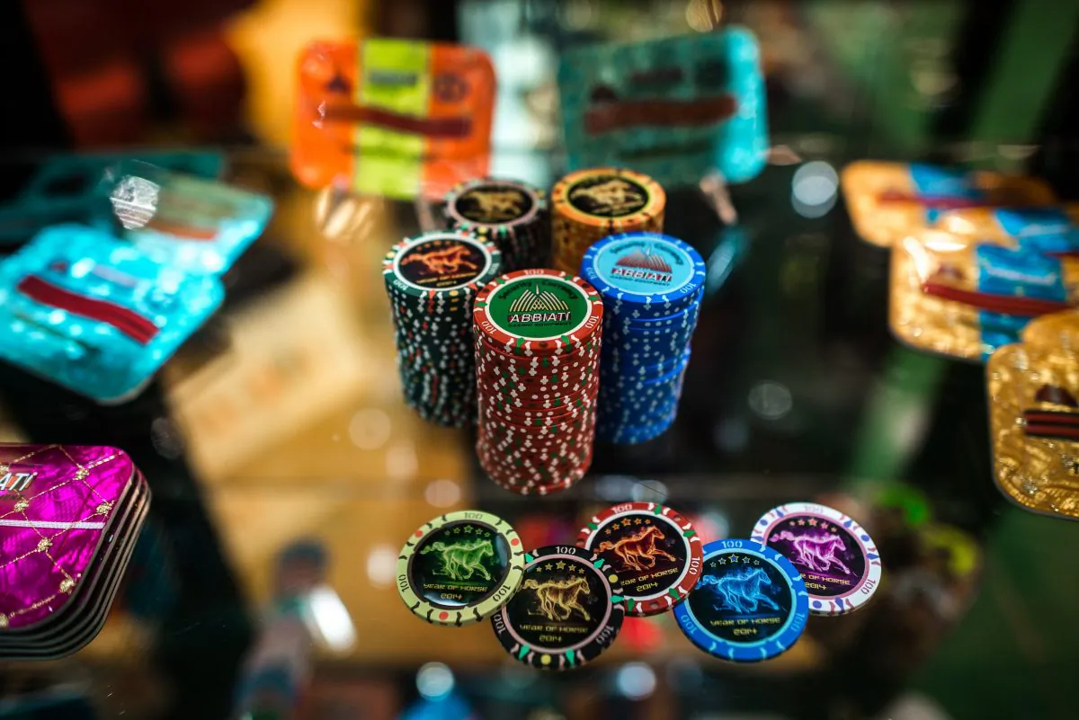 Gaming coins are displayed at a booth of the Global Gaming Expo Asia in the world's biggest gambling hub of Macau on May 20, 2014. (Philippe Lopez/AFP/Getty Images)