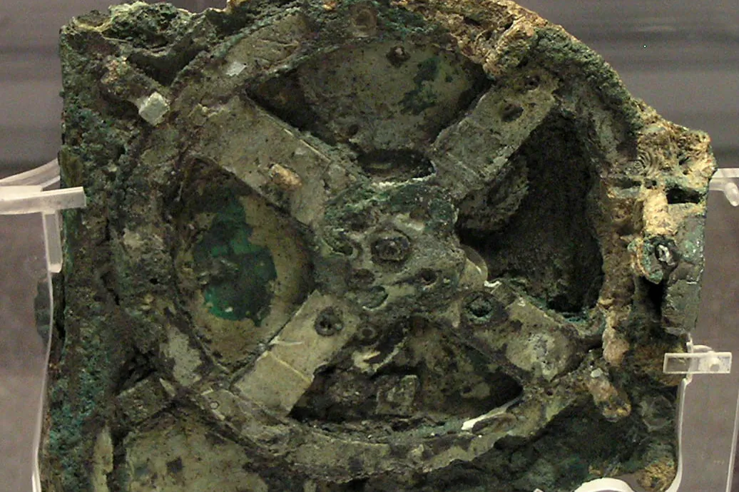 The Antikythera Mechanism is a 2000-year-old mechanical device used to calculate the positions of the sun, moon, planets, and even the dates of the ancient Olympic Games. (Wikimedia Commons)