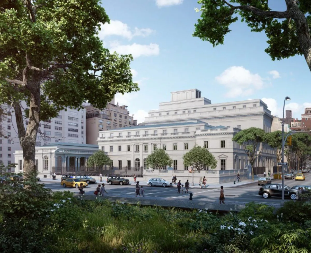 Artist’s rendering of The Frick Collection plan from Fifth Avenue. (Courtesy of Neoscape 
Inc., 2014) 