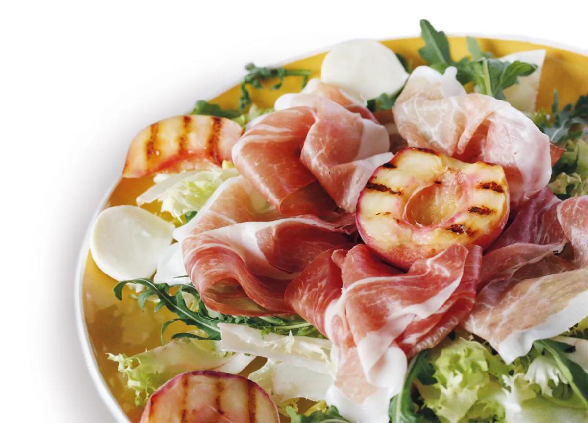 Prosciutto Amatriciano with white peaches. (Courtesy of Principe)