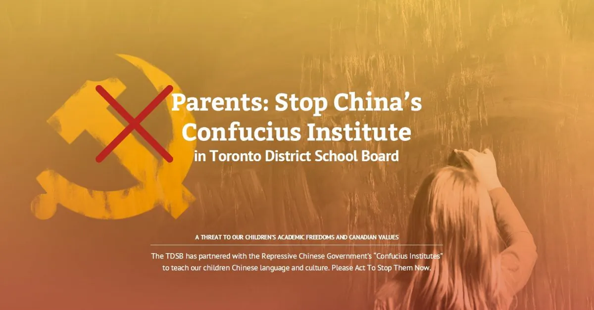 A screenshot from the SayNoToCI.ca website created to protest the Toronto District School Board’s Confucius Institute. The controversial institutes are subsidized and controlled by the Chinese communist regime. (Screenshot/Epoch Times)