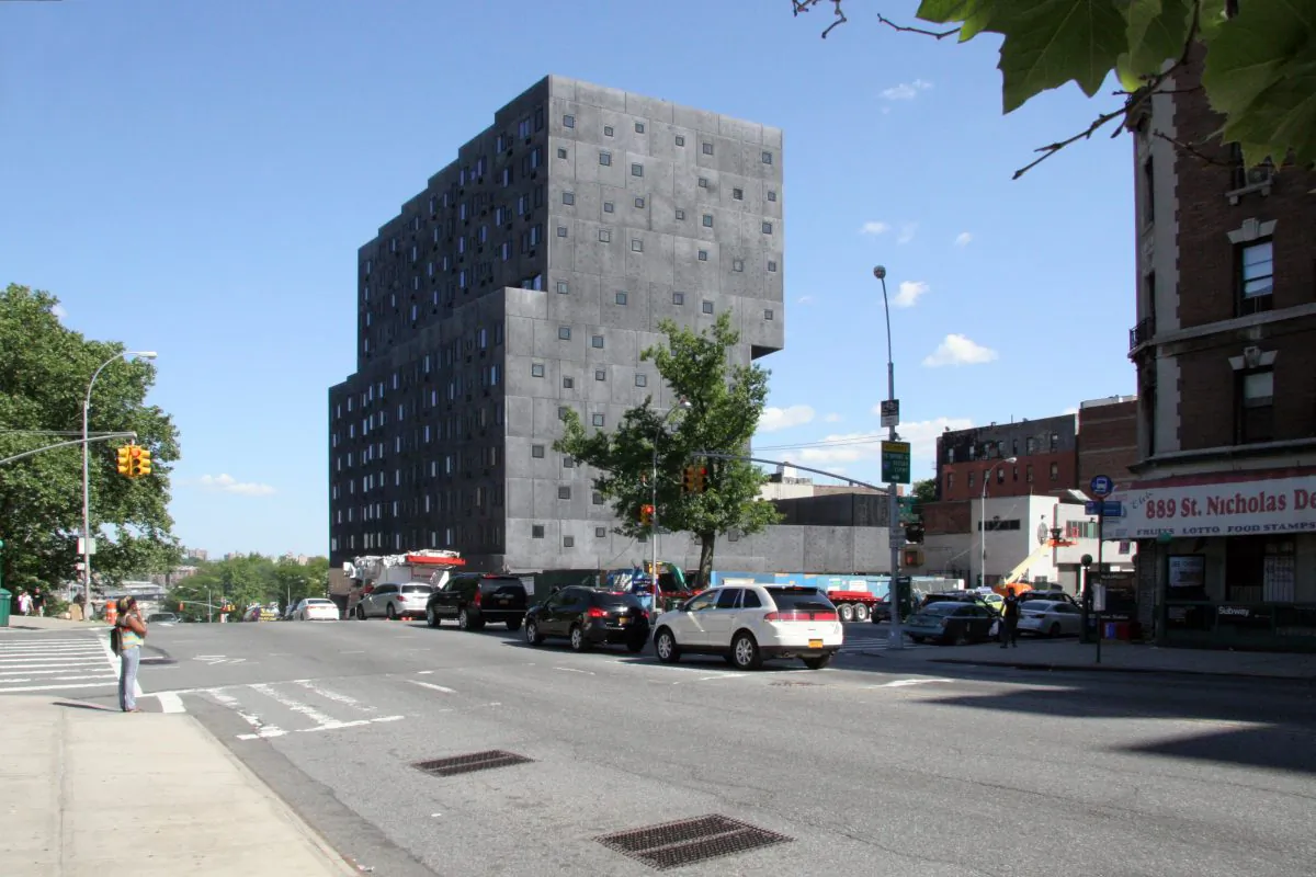 View on the Sugar Hill development from West 155th Street in Manhattan, New York.
(Courtesy of Broadway Housing Communities)