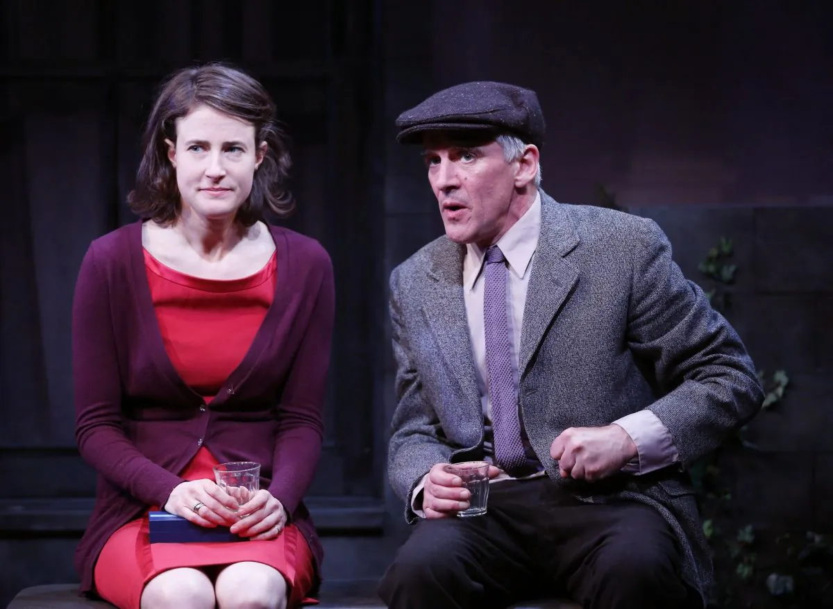 Desk Award-nominated actress Xanthe Elbrick and Obie Award-winning actor Patrick Fitzgerald play a couple who have found each other but yet don’t fit in one another’s world. (Carol Rosegg)