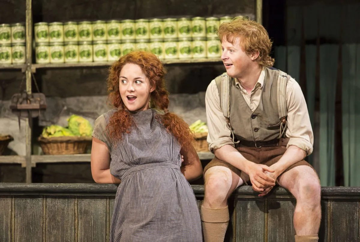 Sarah Greene (L) and Conor MacNeill performing in "The Cripple of Inishmaan," at the Cort Theatre in New York. Greene's performance as bully Helen McCormick has snagged a Tony Award nomination in her Broadway debut. (AP Photo/Boneau/Bryan-Brown, Johan Persson)