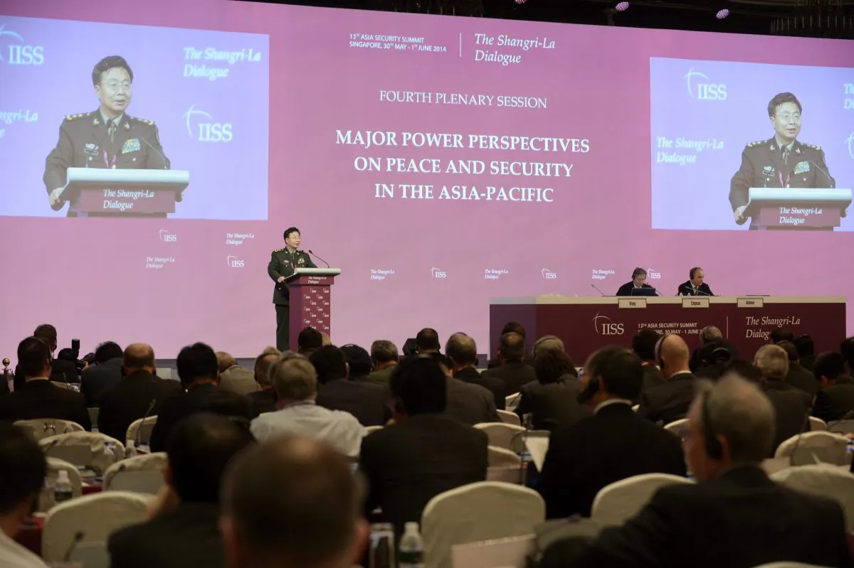 Deputy Chief of the General Staff of the People's Liberation Army (PLA) Wang Guanzhong speaks during the fourth plenary session at the 13th International Institute for Strategic Studies (IISS) Shangri-La Dialogue (SLD) in Singapore on June 1, 2014. Wang's remarks are part of a larger Chinese strategy of establishing territorial sovereignty in the South China Sea with the help of propaganda techniques, experts say. (Roslan Rahman/AFP/Getty Images)