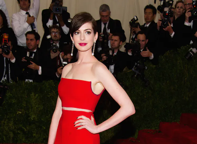 Anne Hathaway attends The Metropolitan Museum of Art's Costume Institute benefit gala celebrating "Charles James: Beyond Fashion" on Monday, May 5, 2014, in New York. (Charles Sykes/Invision/AP)