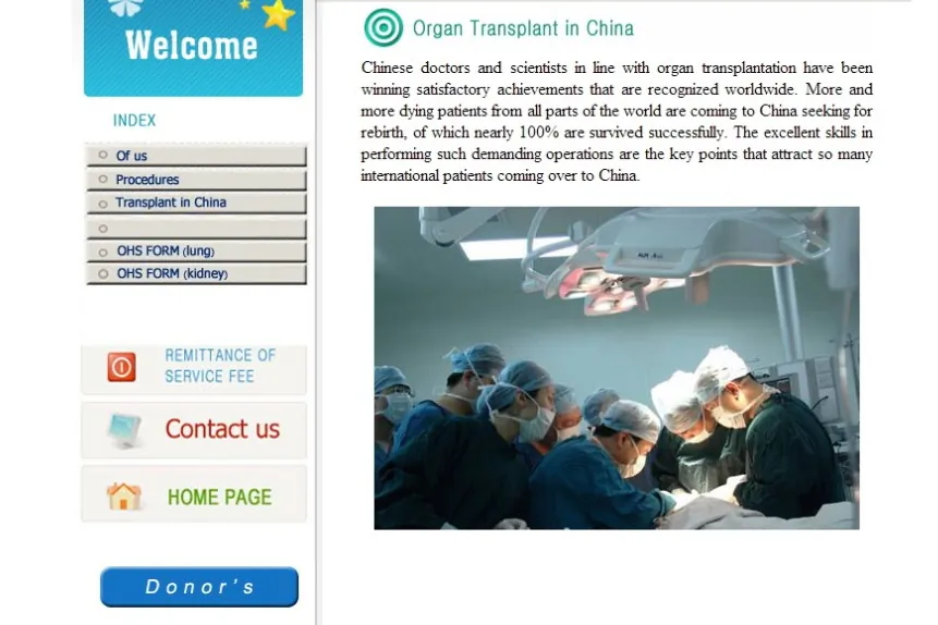 Doctors are pictured performing surgery on the website in a screenshot from cntransplant.com, which advertises organs for international recipients, in contravention of Chinese commitments to the global medical community. The website was taken down recently. (Epoch Times)