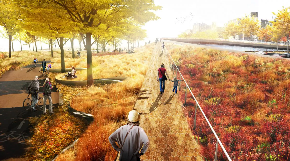 A rendering of the bridging berm in East River Park on the Lower East Side in Manhattan. (Courtesy of HUD.gov)