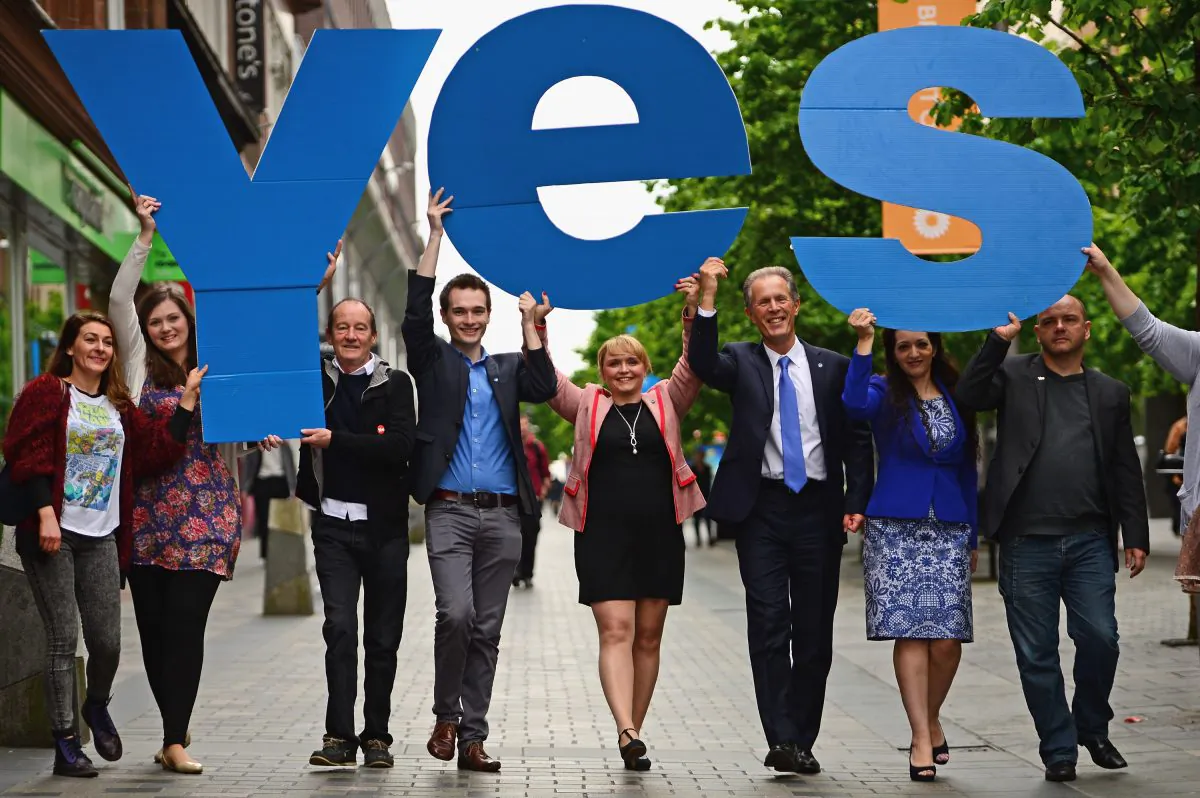 The Yes Scotland team mark the start of the regulated referendum period on May 30th, 2014 in Glasgow, Scotland. (Jeff J Mitchell/Getty Images)