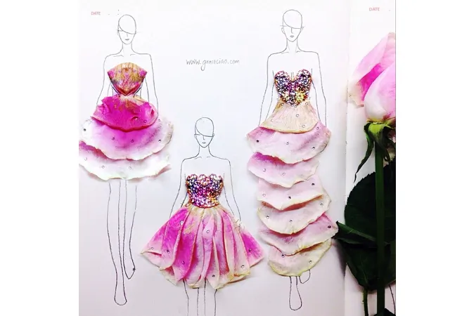 Flower petals dress as a new way of fashion illustration. (Courtesy of Grace Ciao)