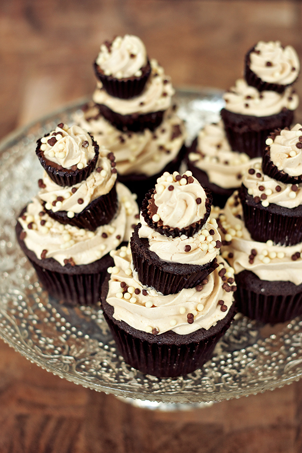 Triple decker chocolate peanut butter cupcake. (Via Erica's SweetTooth)