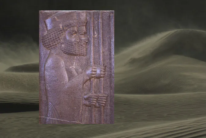 An illustration of a Saharan sandstorm, like the one in which a Persian army of 50,000 was said to have vanished. Ancient bas-reliefs of Persepolis, Iran. (Thinkstock)