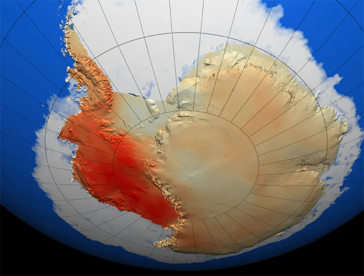 The West Antarctic Ice Sheet, pictured here is collapsing. Early predictions are for a 3 metre rise in sea-level.