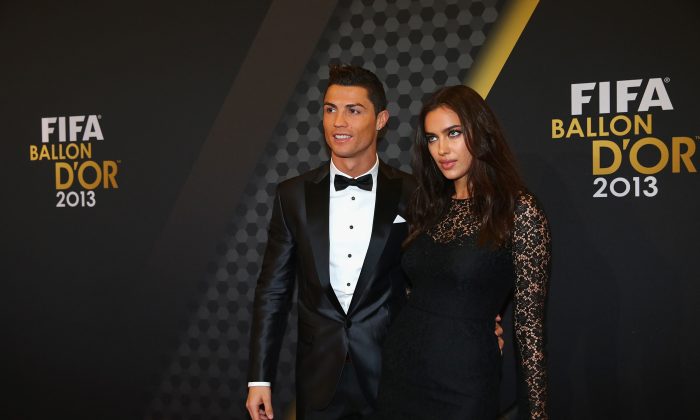 FIFA Ballon d'Or nominee Cristiano Ronaldo of Portugal and Real Madrid and Irina Shayk arrive during the FIFA Ballon d'Or Gala 2013 at the Kongresshalle on January 13, 2014 in Zurich, Switzerland. (Photo by Martin Rose/Bongarts/Getty Images)