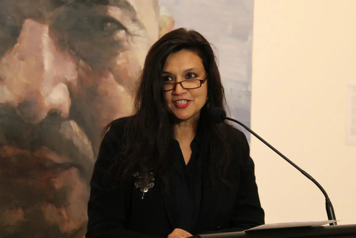 Suhanya Raffel, Director of Collections at the Art Gallery of New South Wales, speaking at the the gallery on the announcement of the finalists for the 2014 Archibald Prize. (Shar Adams/Epoch Times)