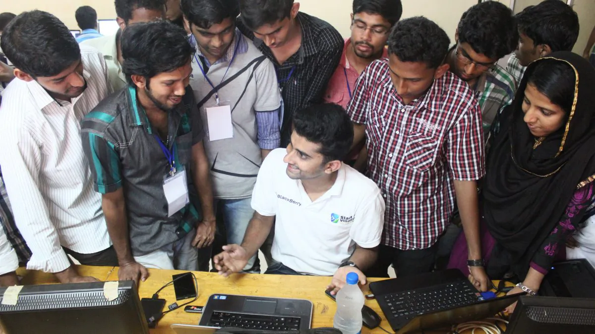 Youngsters interact with a mentor in in one of India’s first Startup Villages in Kochi, Kerala State, India, on Feb., 16, 2013. On July 10, the Indian government announced more funding for entrepreneurship in the country. (Courtesy of Startup Village)