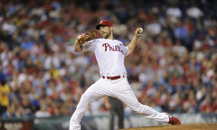 Philadelphia Phillies' Cliff Lee is seen during a baseball game against the San Francisco Giants on Monday, July 21, 2014, in Philadelphia. (AP Photo/Michael Perez)