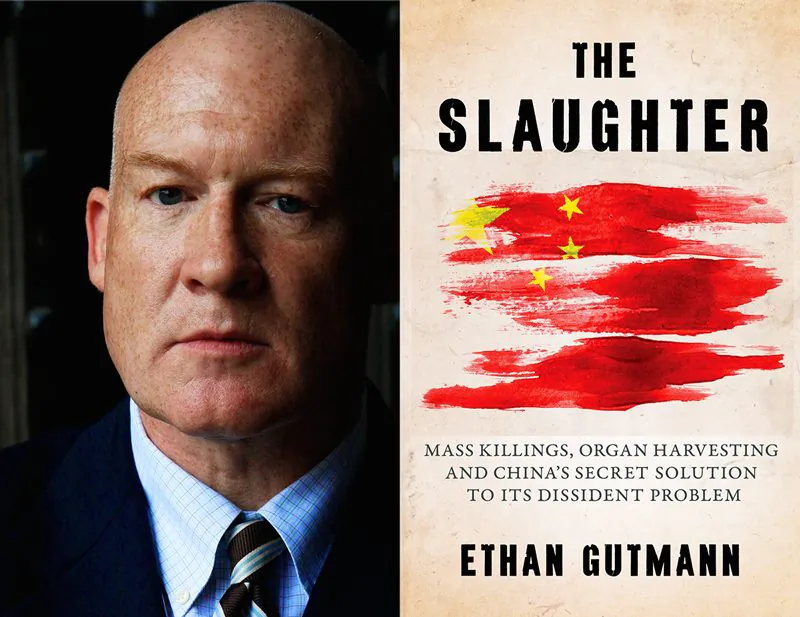 (L-R) Ethan Gutmann and his book, "The Slaughter," which provides critical evidence about organ harvesting.
(EndOrganPillaging.org)