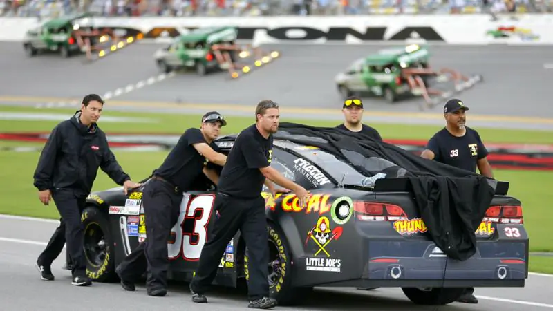 This time of year at Daytona, it's common to see cars under tarps and dryers on the track.